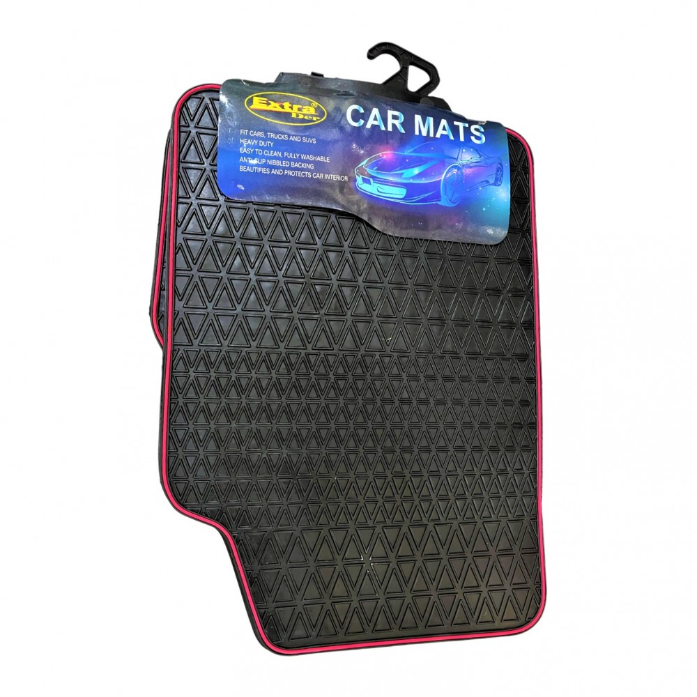 Covorase Auto Universale, din cauciuc sintetic moale, culoare Neagra cu dunga Rosie - AVX-T1972 - AVEX