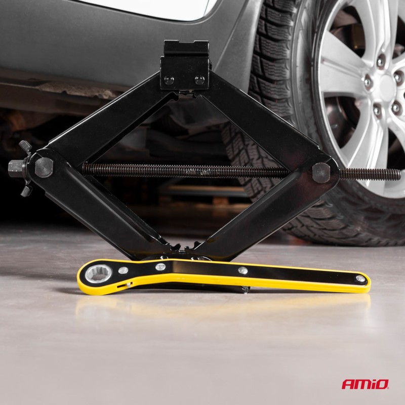 Cric Trapezoidal cu actionare manuala, capacitate ridicare 2000 kg, cu clichet si manusi de lucru - AVX-AM02479 - AMIO