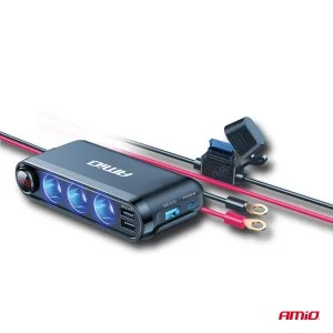 Dispozitiv Auto Premium 3in1, Splitter Bricheta, Incarcator USB/USB-C, Voltmetru Digital, alimentare 12V-24V, AMIO