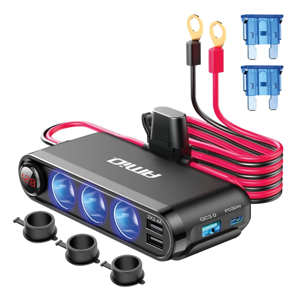 Dispozitiv Auto Premium 3in1, Splitter Bricheta, Incarcator USB/USB-C, Voltmetru Digital, alimentare 12V-24V - AVX-AM03782 - AMIO