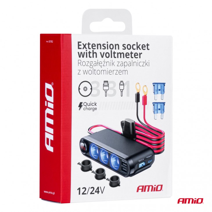 Dispozitiv Auto Premium 3in1, Splitter Bricheta, Incarcator USB/USB-C, Voltmetru Digital, alimentare 12V-24V - AVX-AM03782 - AMIO