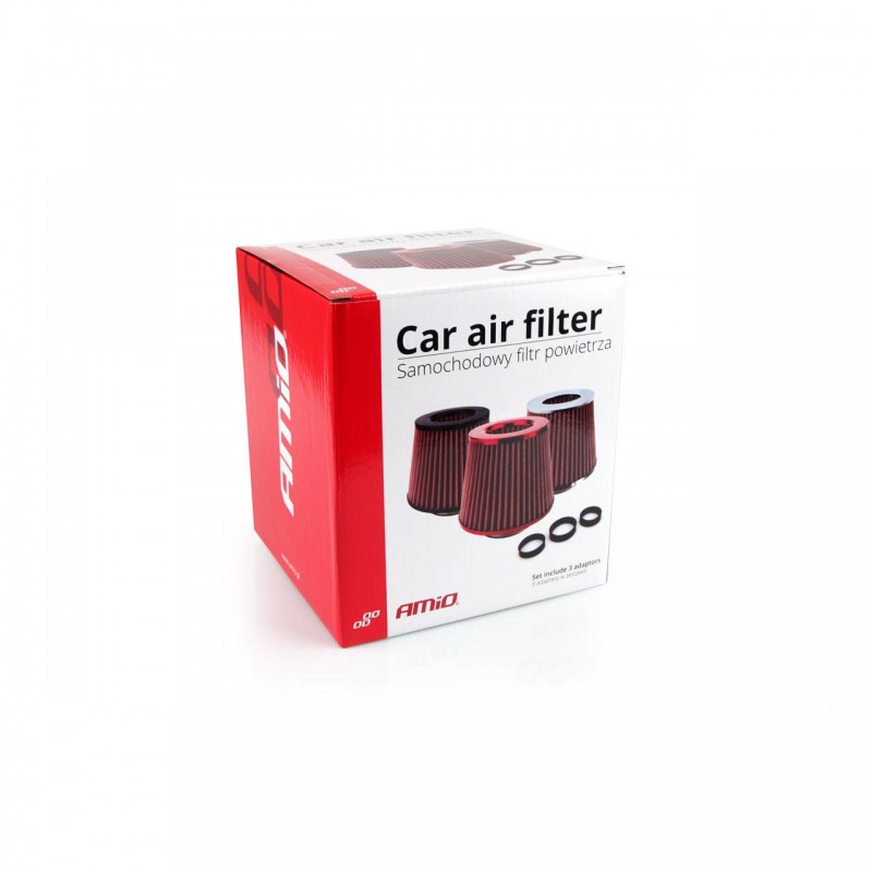 Filtru de aer conic rosu + chrome  cu 3 adaptoare - AVX-AM01282 - AMIO