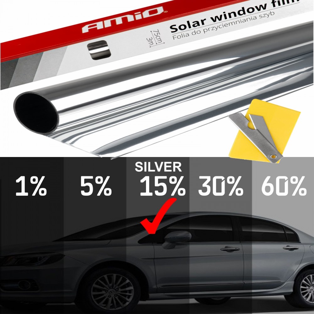 Folie tip oglinda pentru geamuri Silver 0.75x3m(15%) - AVX-AM01659 - AMIO