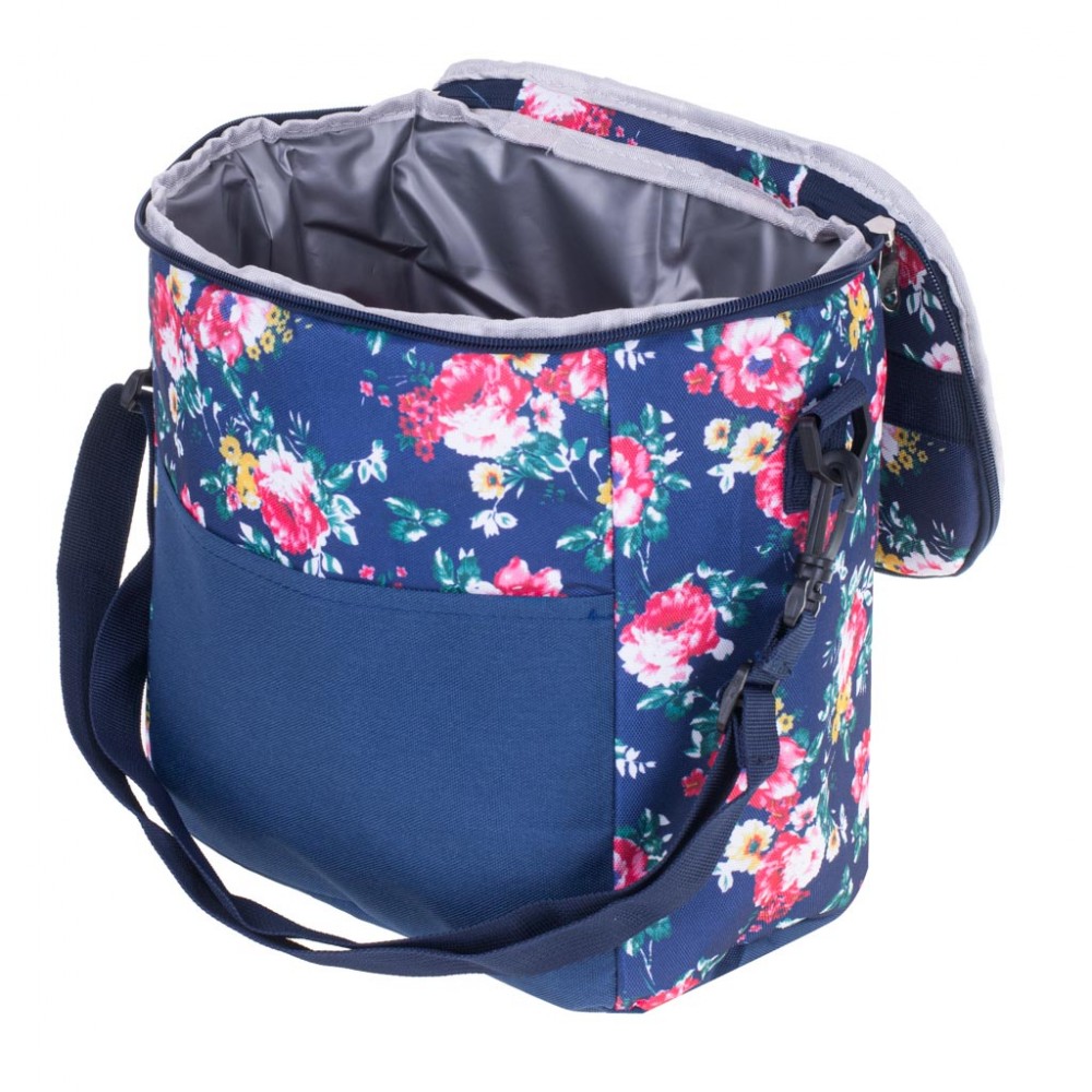 Geanta termoizolanta pentru picnic sau plaja, capacitate 11l, culoare Albastra cu flori - AVX-KX4985 - AVEX