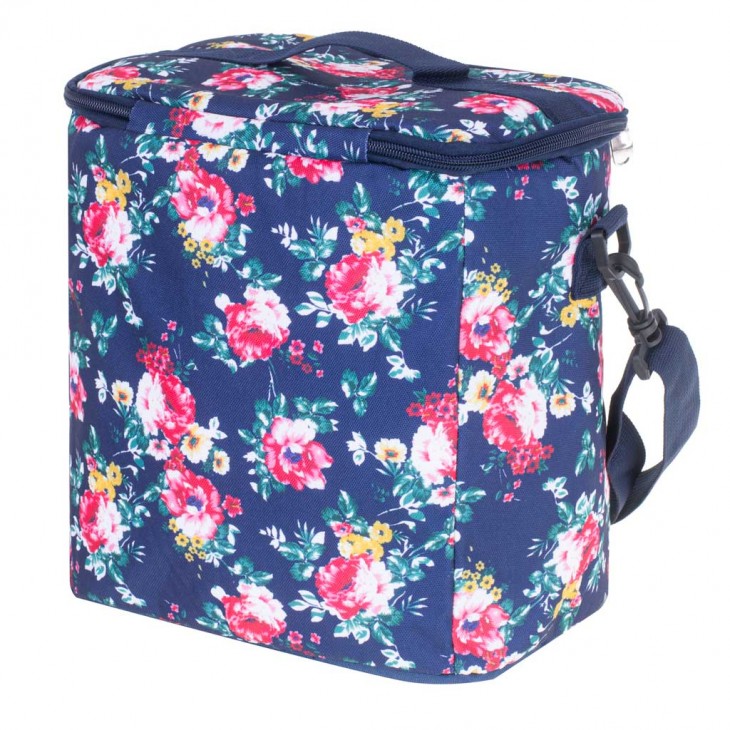 Geanta termoizolanta pentru picnic sau plaja, capacitate 11l, culoare Albastra cu flori - AVX-KX4985 - AVEX