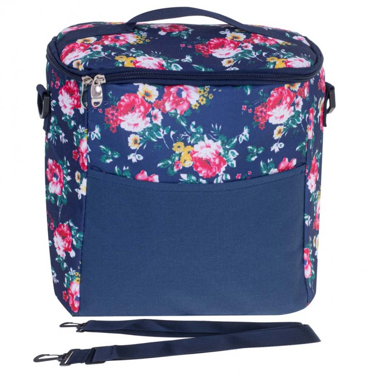 Geanta termoizolanta pentru picnic sau plaja, capacitate 11l, culoare Albastra cu flori - AVX-KX4985 - AVEX
