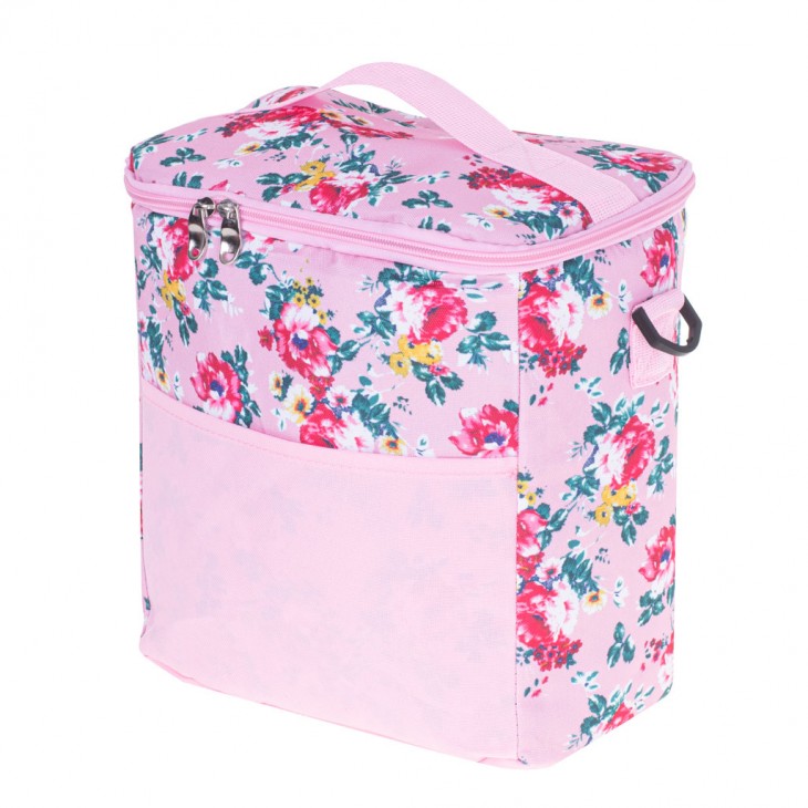 Geanta termoizolanta pentru picnic sau plaja, capacitate 11l, culoare Roz cu flori - AVX-KX4985_1 - AVEX