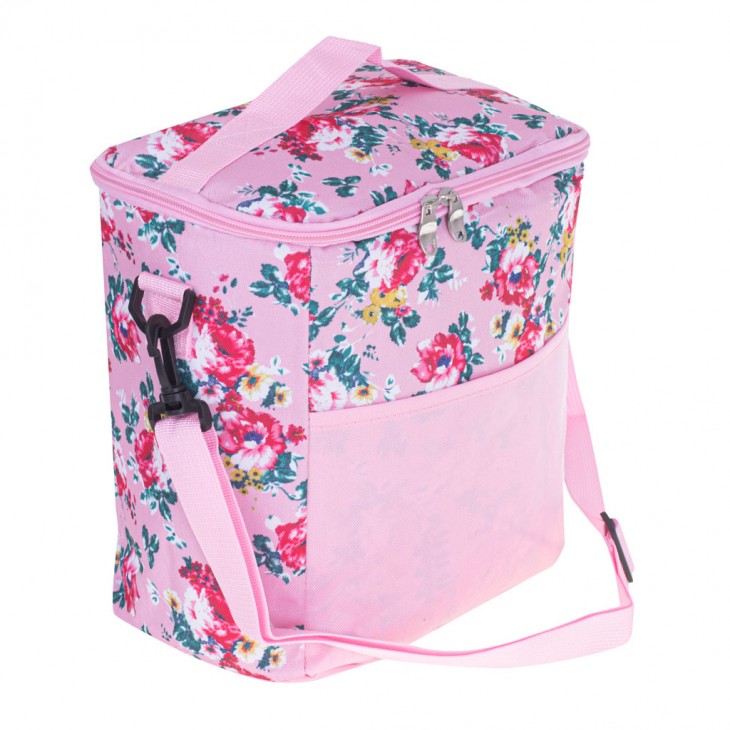 Geanta termoizolanta pentru picnic sau plaja, capacitate 11l, culoare Roz cu flori - AVX-KX4985_1 - AVEX