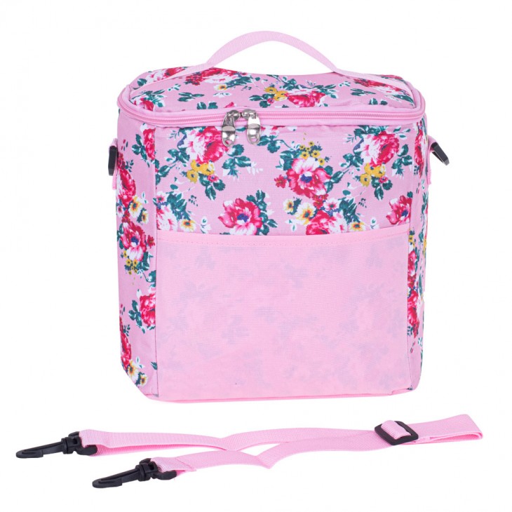 Geanta termoizolanta pentru picnic sau plaja, capacitate 11l, culoare Roz cu flori - AVX-KX4985_1 - AVEX