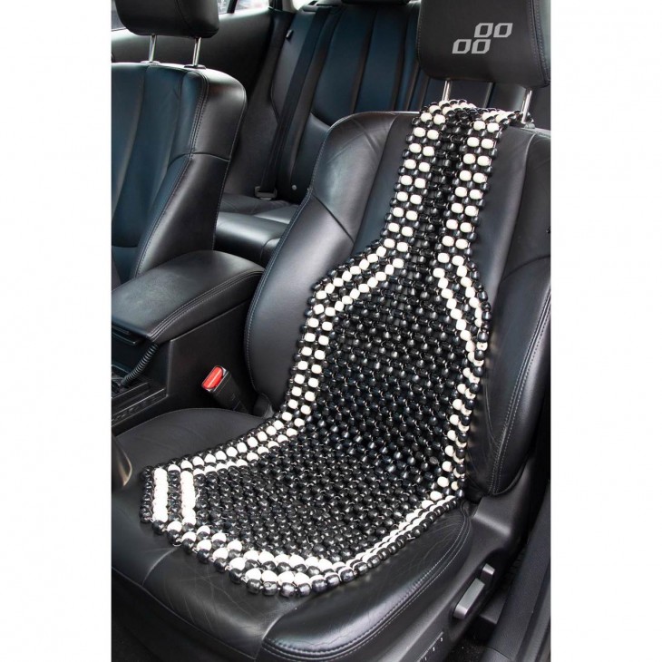 Husa auto cu bile de masaj din lemn (negru cu alb) - AVX-AM01123 - AMIO