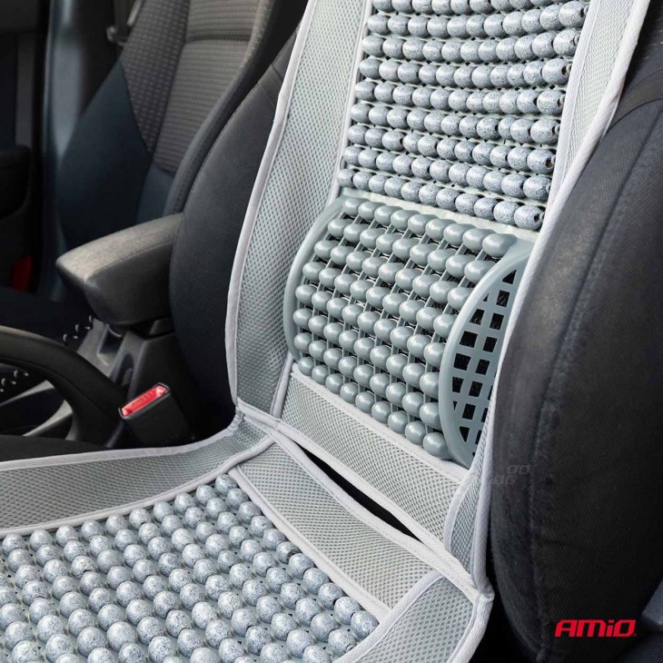 Husa scaun auto cu bile de masaj si suport lombar, dimensiuni 97 x 44 cm, culoare Gri - AVX-AM03641 - AMIO