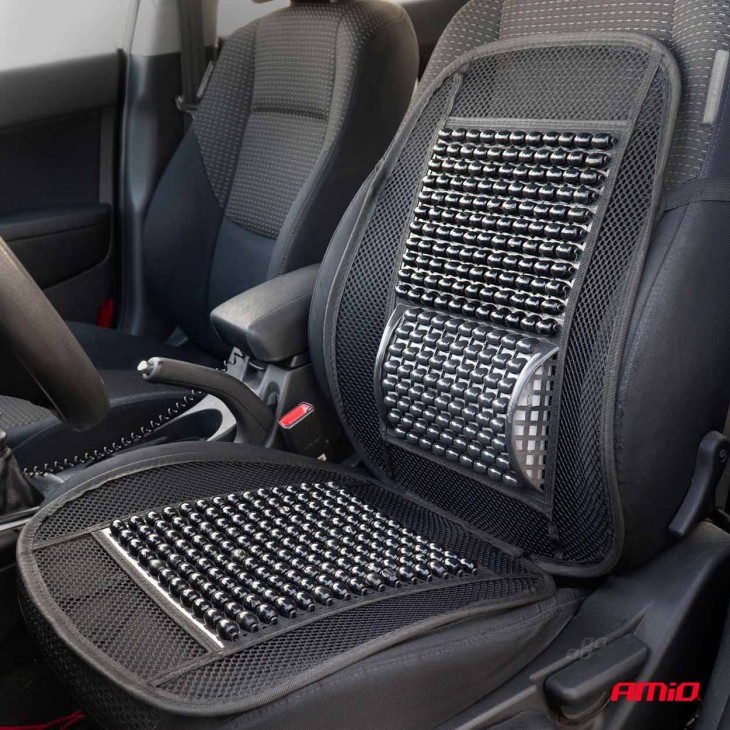 Husa scaun auto cu bile de masaj si suport lombar, dimensiuni 98 x 49 cm, culoare Neagra - AVX-AM03645 - AMIO