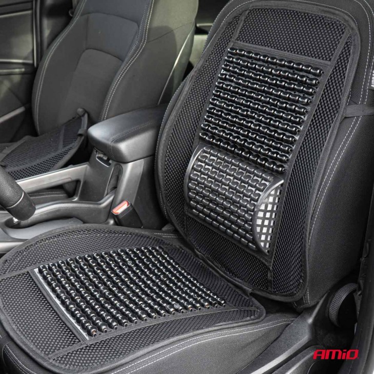 Husa scaun auto cu bile de masaj, suport lombar si tetiera, dimensiuni 125 x 52 cm, culoare Neagra - AVX-AM03646 - AMIO