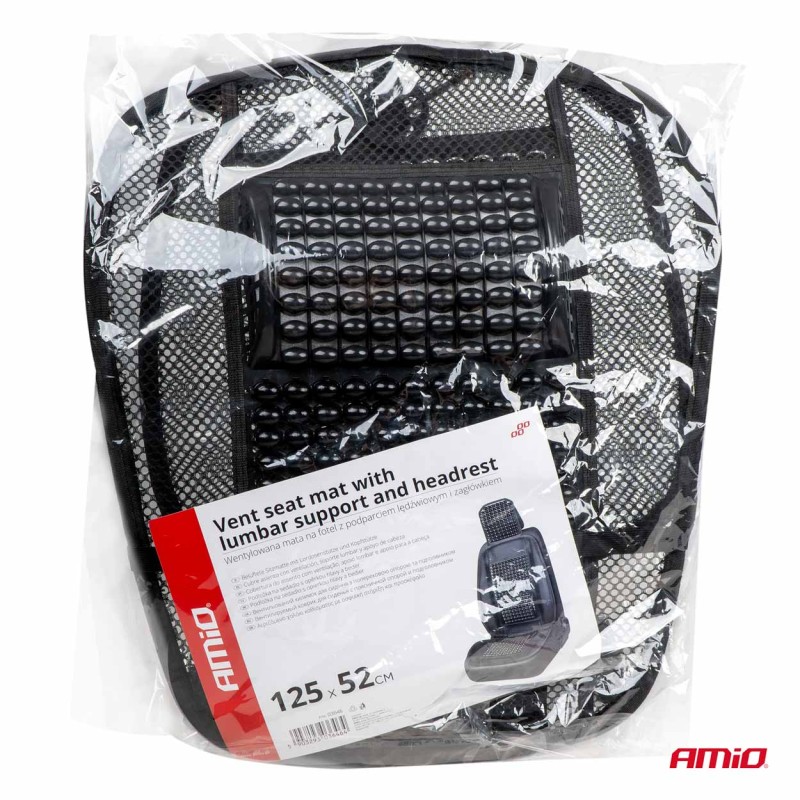 Husa scaun auto cu bile de masaj, suport lombar si tetiera, dimensiuni 125 x 52 cm, culoare Neagra - AVX-AM03646 - AMIO