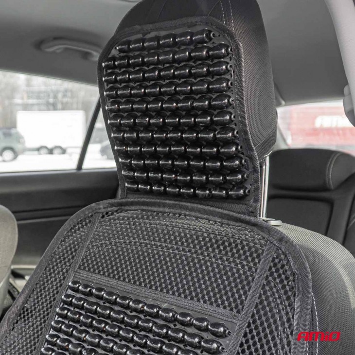 Husa scaun auto cu bile de masaj, suport lombar si tetiera, dimensiuni 125 x 52 cm, culoare Neagra - AVX-AM03646 - AMIO