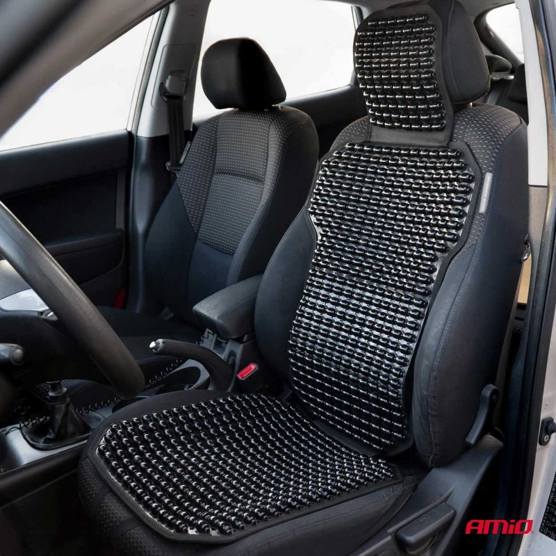 Husa scaun auto cu bile de masaj, suport lombar si tetiera, dimensiuni 126 x 44 cm, culoare Neagra - AVX-AM03650 - AMIO