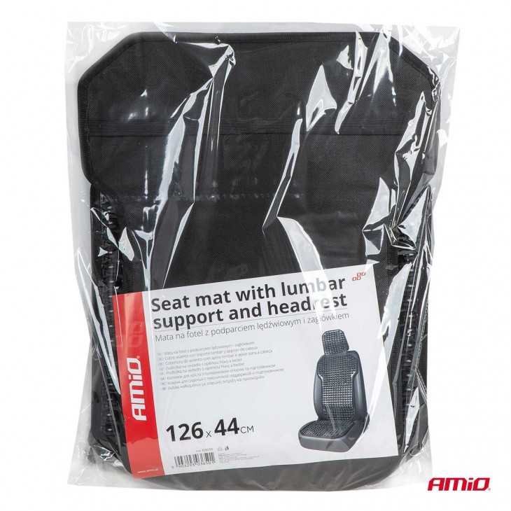 Husa scaun auto cu bile de masaj, suport lombar si tetiera, dimensiuni 126 x 44 cm, culoare Neagra - AVX-AM03650 - AMIO