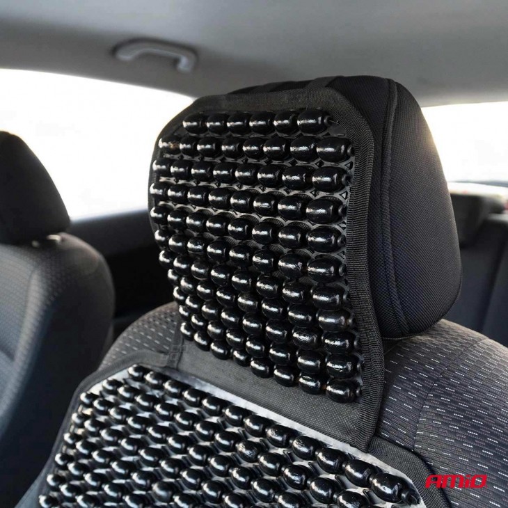 Husa scaun auto cu bile de masaj, suport lombar si tetiera, dimensiuni 126 x 44 cm, culoare Neagra - AVX-AM03650 - AMIO