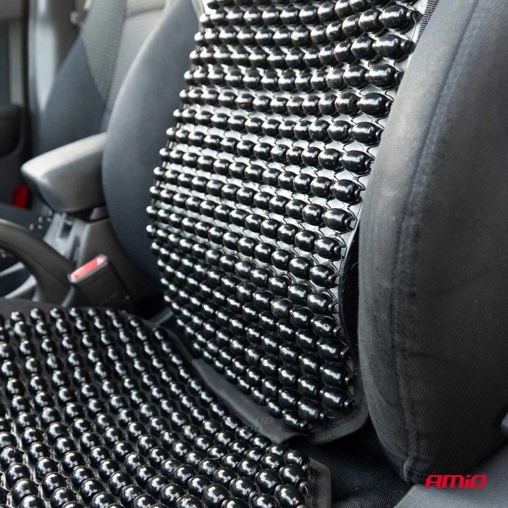 Husa scaun auto cu bile de masaj, suport lombar si tetiera, dimensiuni 126 x 44 cm, culoare Neagra - AVX-AM03650 - AMIO