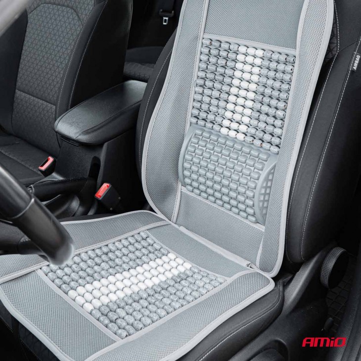Husa scaun auto cu bile de masaj, suport lombar si tetiera, dimensiuni 131 x 46 cm, culoare Gri - AVX-AM03647 - AMIO
