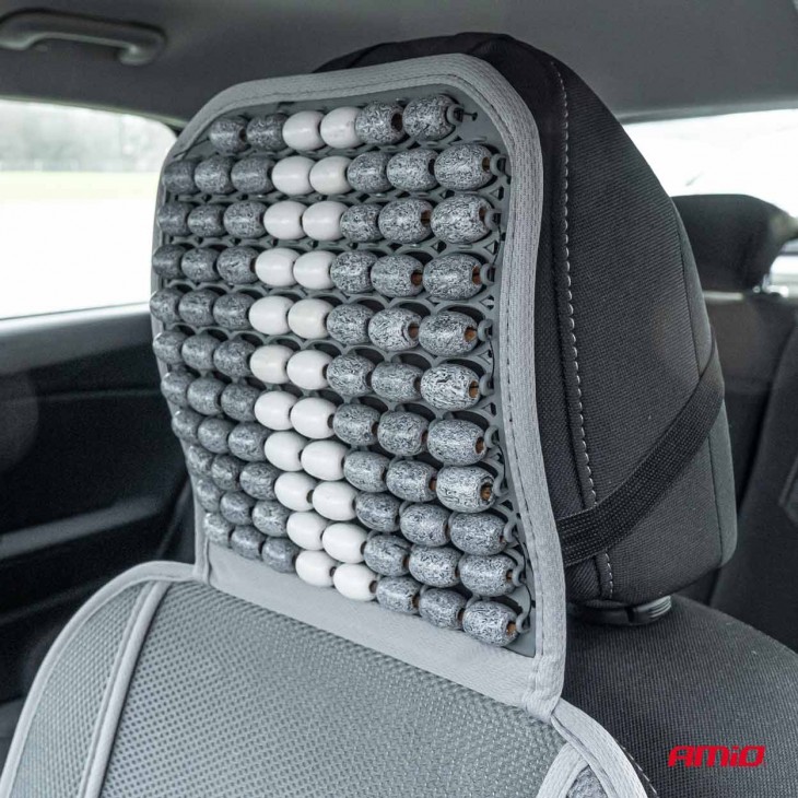 Husa scaun auto cu bile de masaj, suport lombar si tetiera, dimensiuni 131 x 46 cm, culoare Gri - AVX-AM03647 - AMIO