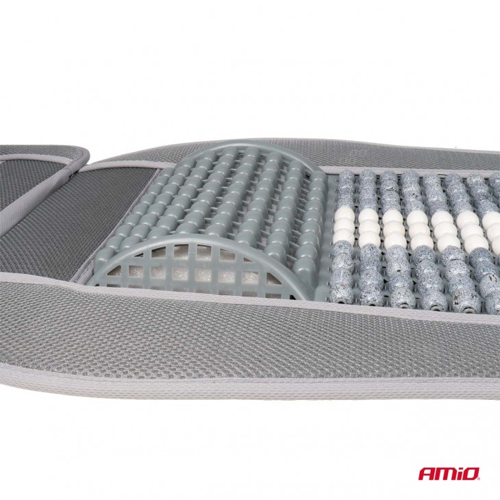Husa scaun auto cu bile de masaj, suport lombar si tetiera, dimensiuni 131 x 46 cm, culoare Gri - AVX-AM03647 - AMIO