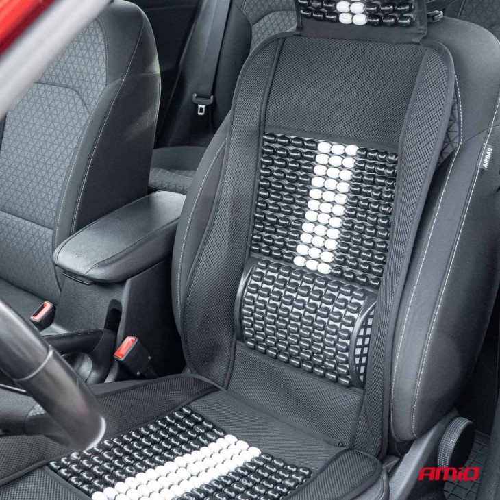 Husa scaun auto cu bile de masaj, suport lombar si tetiera, dimensiuni 131 x 46 cm, culoare Neagra - AVX-AM03648 - AMIO