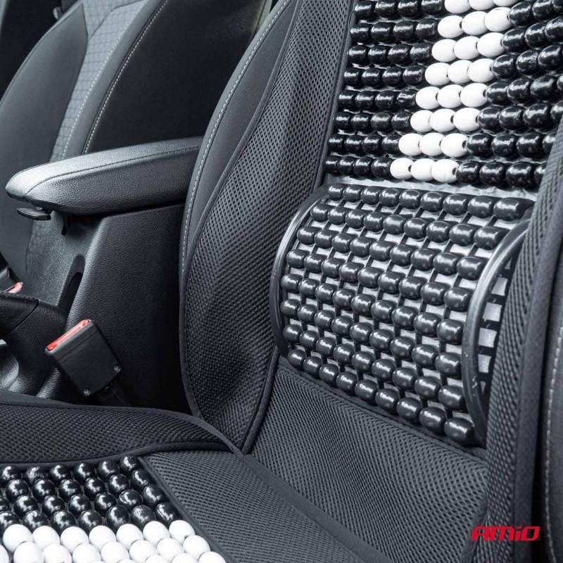 Husa scaun auto cu bile de masaj, suport lombar si tetiera, dimensiuni 131 x 46 cm, culoare Neagra