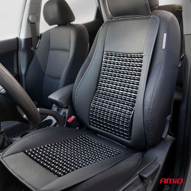 Husa scaun auto cu bile de masaj, suport lombar si tetiera, dimensiuni 147 x 68 cm, culoare Neagra - AVX-AM03649 - AMIO