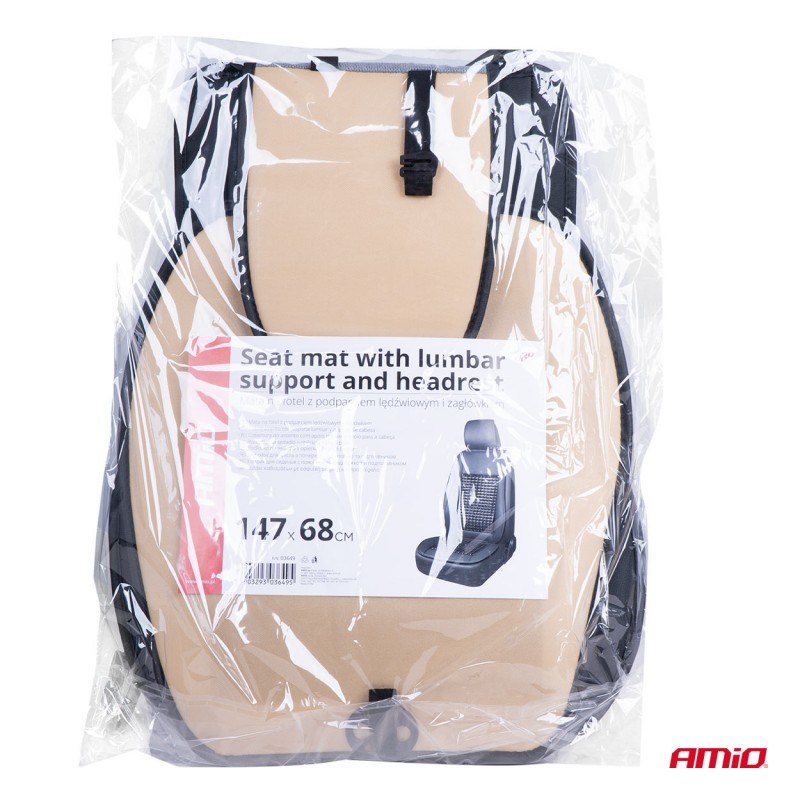 Husa scaun auto cu bile de masaj, suport lombar si tetiera, dimensiuni 147 x 68 cm, culoare Neagra