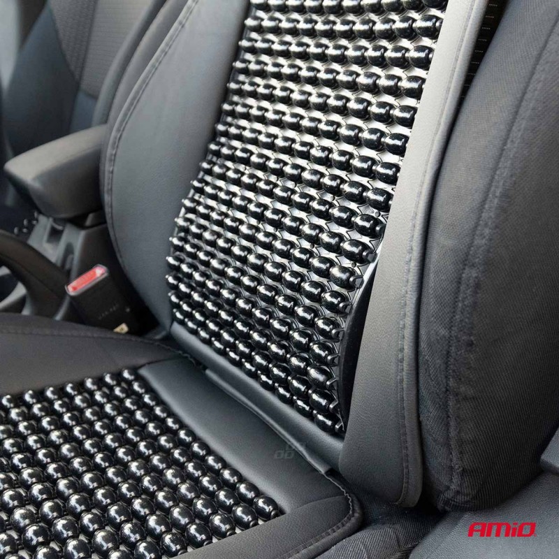 Husa scaun auto cu bile de masaj, suport lombar si tetiera, dimensiuni 147 x 68 cm, culoare Neagra