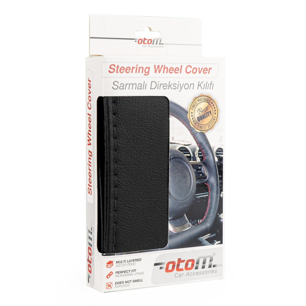 Husa volan OTOM din Piele Ecologica Ne-Perforata pentru autoturisme, diametru volan 37 - 39 cm, cu ac si ata Neagra - AVX-AMOTDK101 - OTOM