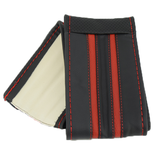 Husa volan din PIELE NATURALA CU DOUA DUNGI ROSII, pentru autoturisme, diametru 37 - 39 cm, cu ac si ata (se coase, aspect ORIGINAL) - AVX-T200716-4 - AVEX