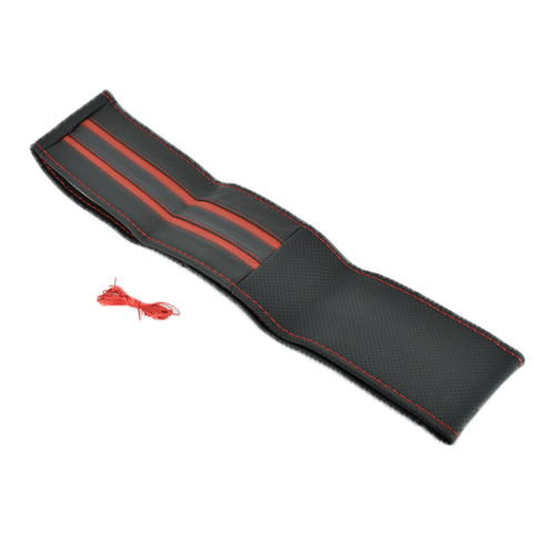 Husa volan din PIELE NATURALA CU DOUA DUNGI ROSII, pentru autoturisme, diametru 37 - 39 cm, cu ac si ata (se coase, aspect ORIGINAL) - AVX-T200716-4 - AVEX