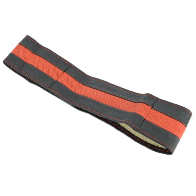 Husa volan din PIELE NATURALA NEAGRA CU DUNGA ROSIE, pentru autoturisme, diametru 37 - 39 cm, cu ac si ata (se coase, aspect ORIGINAL)