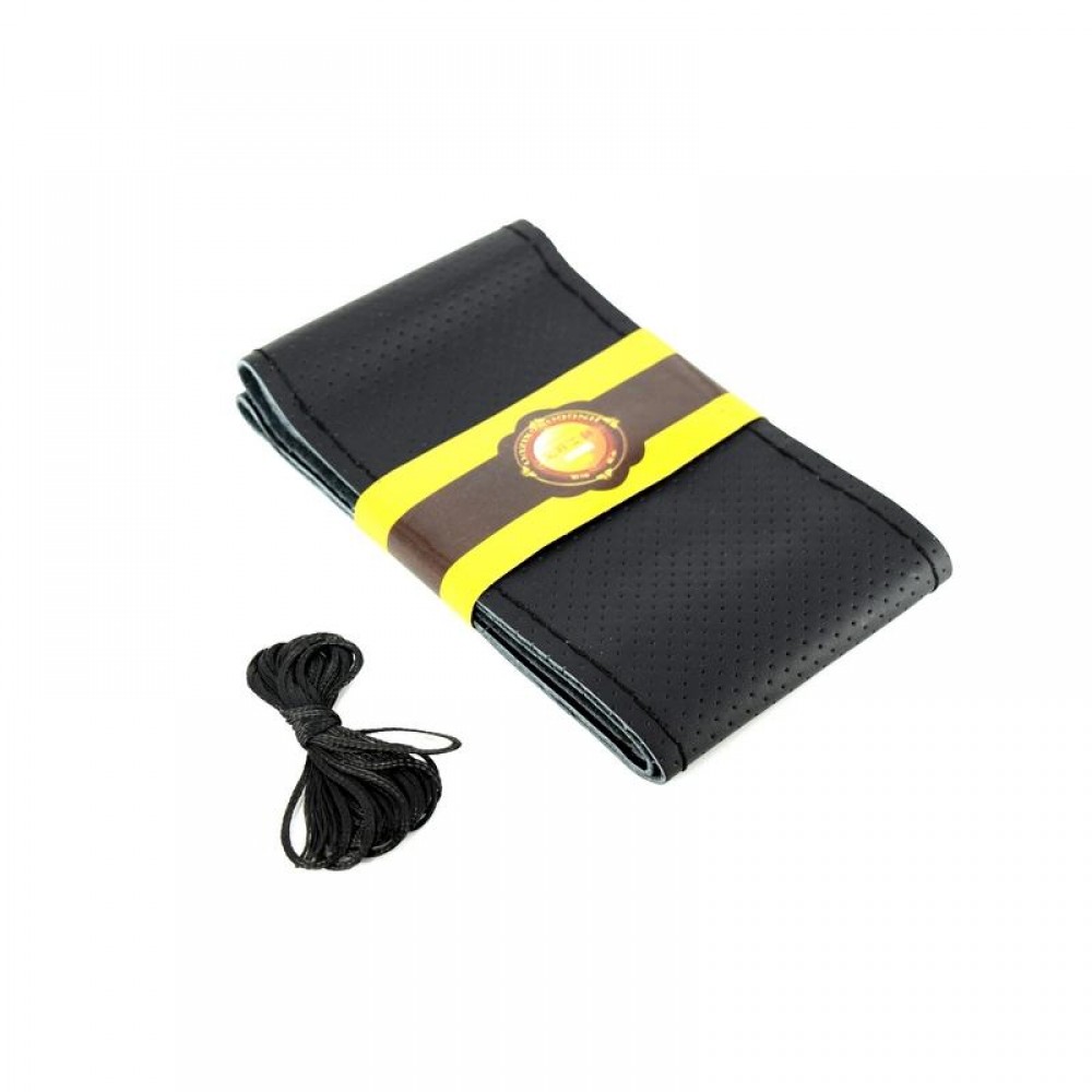 Husa volan din PIELE NEAGRA + ATA NEAGRA, diametru 37 - 39 cm (se coase, aspect ORIGINAL) - AVX-T170817-24 - AVEX