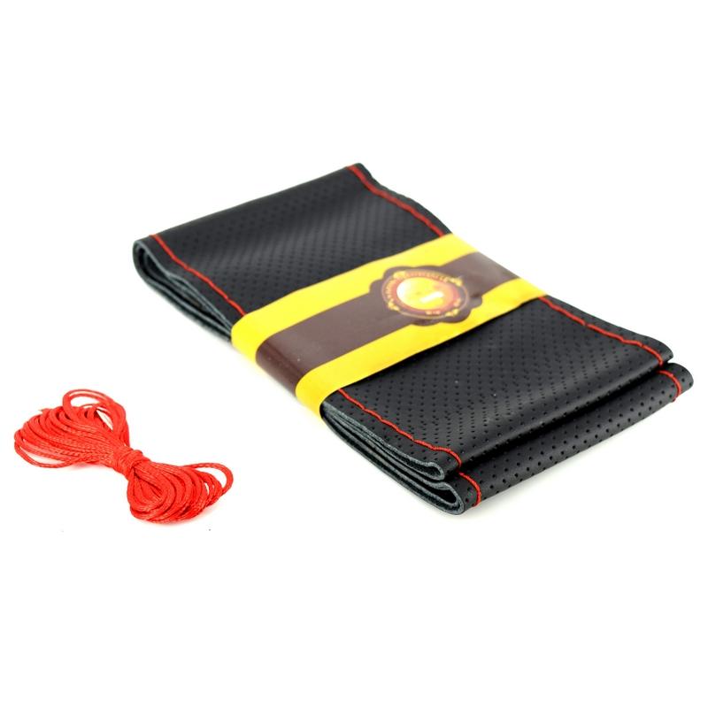 Husa volan din PIELE NEAGRA + ATA ROSIE, diametru 37 - 39 cm (se coase, aspect ORIGINAL) - AVX-T050917-18 - AVEX