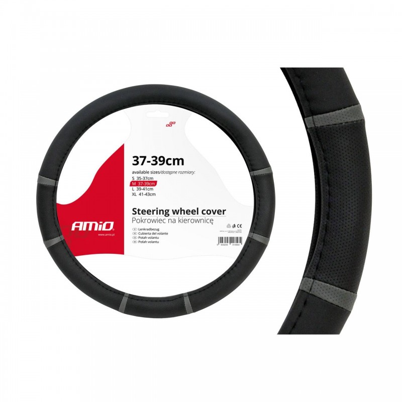 Husa volan negru + dungi gri SWC-06-M (37-39cm) - AVX-AM01361 - AMIO