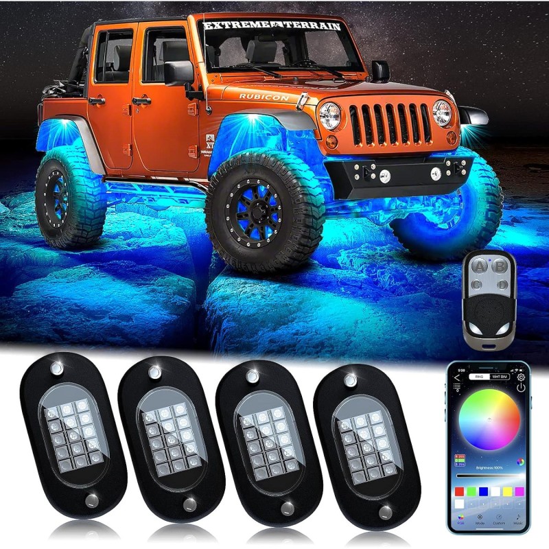 Kit 4 Lumini Ambientale RGB, model ROCK LIGHT cu telecomanda si aplicatie telefon, destinate Off-Road, ATV, SSV - AVX-T031023-9 - AVEX