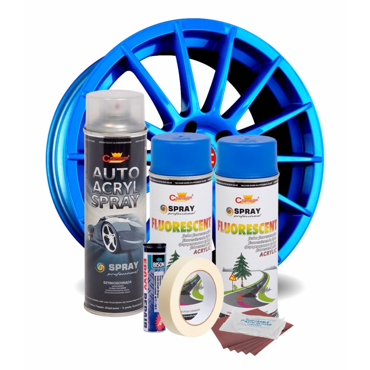 Kit complet reparatie si vopsire jante culoare Albastru Fluorescent, V2 - AVX-KVJ-AFV2 - AVEX