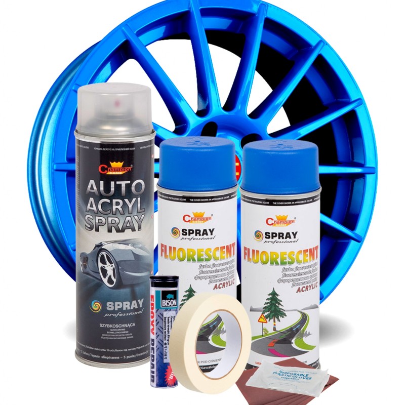 Kit complet reparatie si vopsire jante culoare Albastru Fluorescent, V2