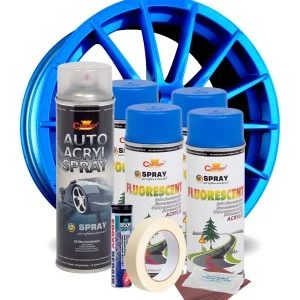 Kit complet reparatie si vopsire jante culoare Albastru Fluorescent, V4