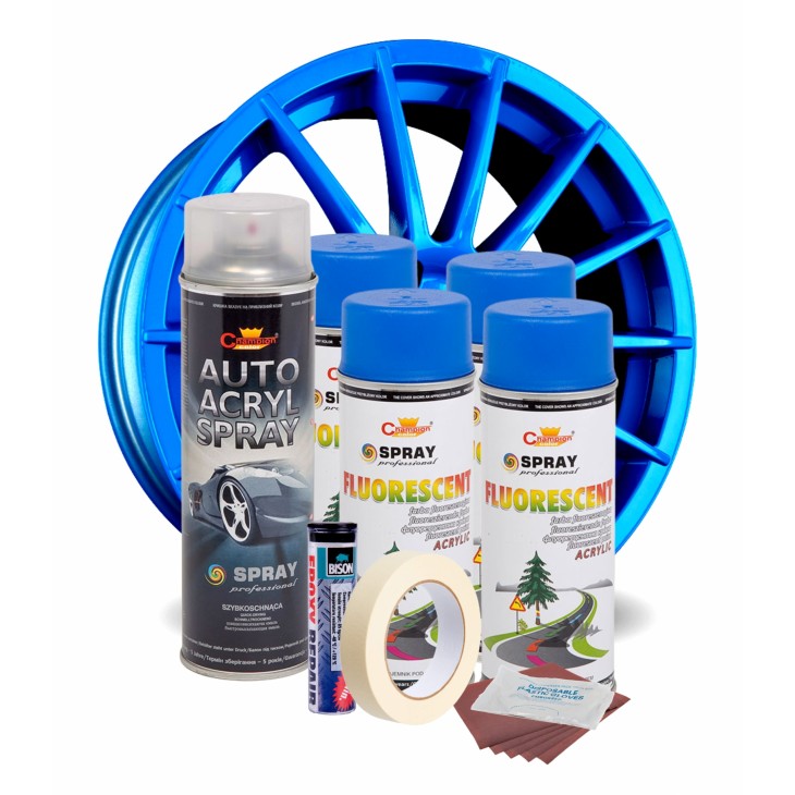 Kit complet reparatie si vopsire jante culoare Albastru Fluorescent, V4 - AVX-KVJ-AFV4 - AVEX