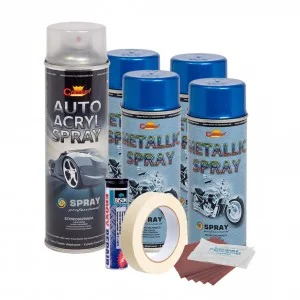 Kit complet reparatie si vopsire jante culoare Albastru Metalizat, V4