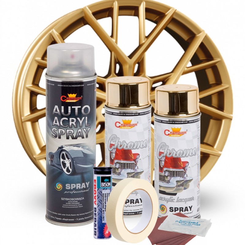 Kit complet reparatie si vopsire jante culoare Auriu Metalic, V2
