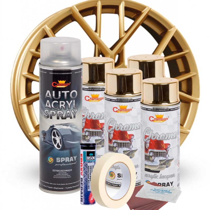 Kit complet reparatie si vopsire jante culoare Auriu Metalic, V4