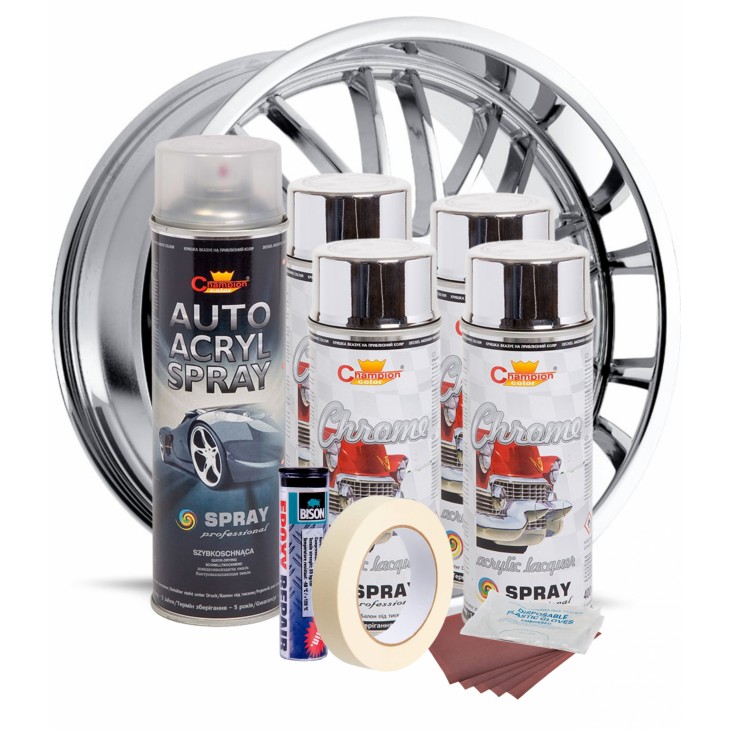 Kit complet reparatie si vopsire jante culoare Crom Metalic, V4 - AVX-KVJ-CV4 - AVEX