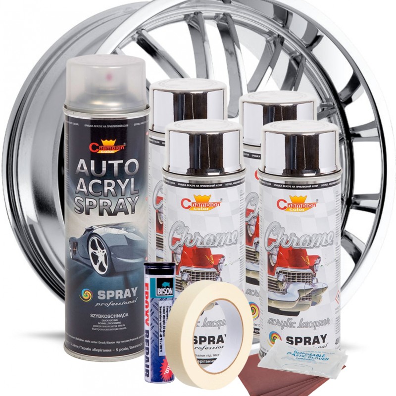 Kit complet reparatie si vopsire jante culoare Crom Metalic, V4
