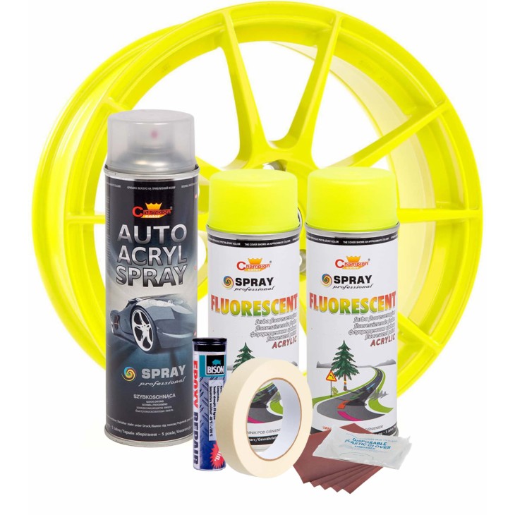Kit complet reparatie si vopsire jante culoare Galben Fluorescent, V2 - AVX-KVJ-GFV2 - AVEX