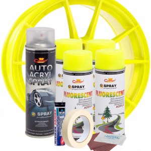 Kit complet reparatie si vopsire jante culoare Galben Fluorescent, V4